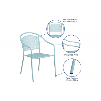 BLNK Oia Commercial Steel Indoor-Outdoor Patio Arm Chair with Round Back - Sky Blue