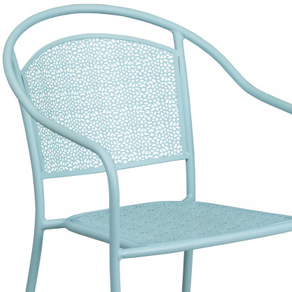 BLNK Oia Commercial Steel Indoor-Outdoor Patio Arm Chair with Round Back - Sky Blue