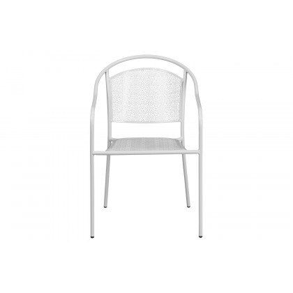 BLNK Oia Commercial Steel Indoor-Outdoor Patio Arm Chair with Round Back - White