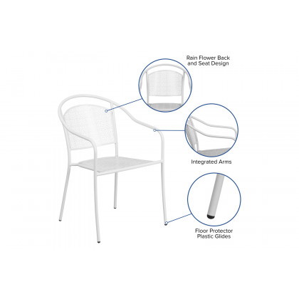 BLNK Oia Commercial Steel Indoor-Outdoor Patio Arm Chair with Round Back - White