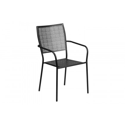 BLNK Oia Commercial Round Steel Indoor-Outdoor Folding Patio Table Set with 2 Square Back Chairs - Black, 30"D