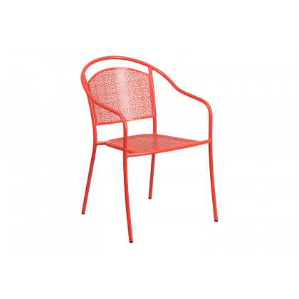 BLNK Oia Commercial Round Steel Indoor-Outdoor Folding Patio Table Set with 4 Round Back Chairs - Coral, 30"D