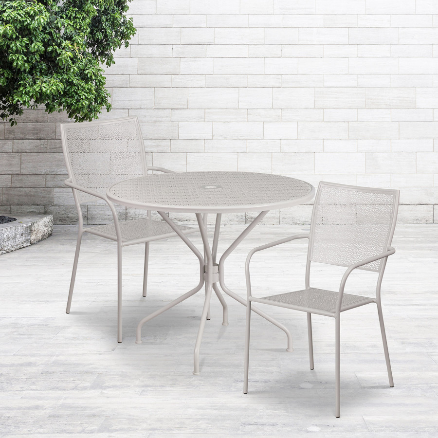 BLNK - Oia Commercial Round Steel Indoor-Outdoor Patio Table Set with 2 Square Back Chairs