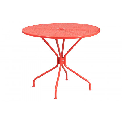BLNK Oia Commercial Round Steel Indoor-Outdoor Patio Table Set with 4 Square Back Chairs - Coral