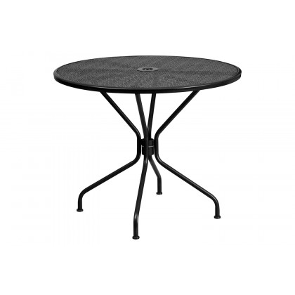 BLNK Oia Commercial Steel Indoor-Outdoor Patio Table Set with 2 Round Back Chairs - Black, 35.25"W