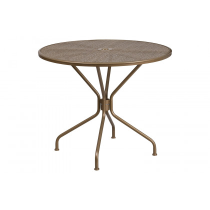 BLNK Oia Commercial Steel Indoor-Outdoor Patio Table Set with 4 Round Back Chairs - Gold, 35.25"W