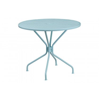 BLNK Oia Commercial Steel Indoor-Outdoor Patio Table Set with 4 Round Back Chairs - Sky Blue, 35.25"W