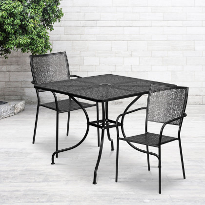 BLNK - Oia Commercial Square Steel Indoor-Outdoor Patio Table Set with 2 Square Back Chairs