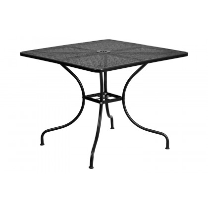 BLNK Oia Commercial Square Steel Indoor-Outdoor Patio Table Set with 2 Square Back Chairs - Black, 35.5"W