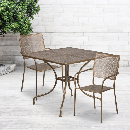 BLNK - Oia Commercial Square Steel Indoor-Outdoor Patio Table Set with 2 Square Back Chairs