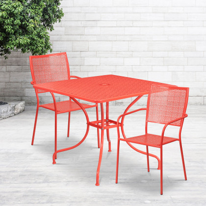 BLNK - Oia Commercial Square Steel Indoor-Outdoor Patio Table Set with 2 Square Back Chairs