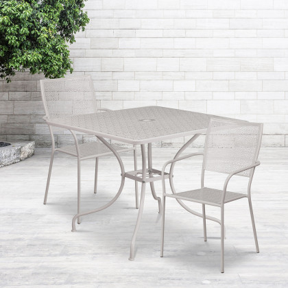 BLNK - Oia Commercial Square Steel Indoor-Outdoor Patio Table Set with 2 Square Back Chairs
