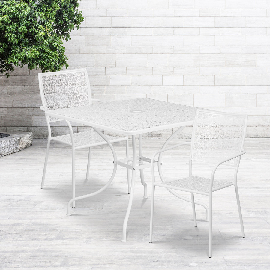 BLNK - Oia Commercial Square Steel Indoor-Outdoor Patio Table Set with 2 Square Back Chairs