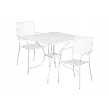 BLNK - Oia Commercial Square Steel Indoor-Outdoor Patio Table Set with 2 Square Back Chairs