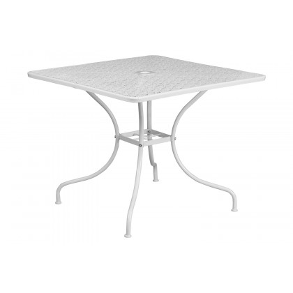 BLNK Oia Commercial Square Steel Indoor-Outdoor Patio Table Set with 2 Square Back Chairs - White, 35.5"W