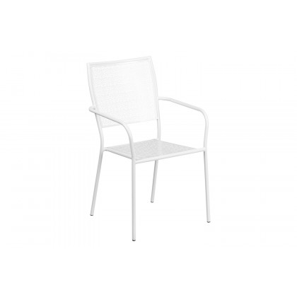 BLNK Oia Commercial Square Steel Indoor-Outdoor Patio Table Set with 2 Square Back Chairs - White, 35.5"W