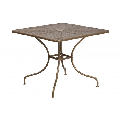 BLNK Oia Commercial Square Steel Indoor-Outdoor Patio Table Set with 4 Square Back Chairs - Gold, 35.5"W