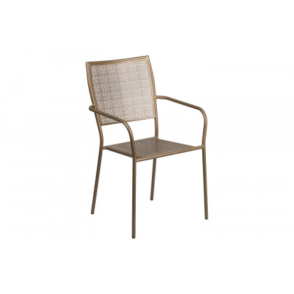 BLNK Oia Commercial Square Steel Indoor-Outdoor Patio Table Set with 4 Square Back Chairs - Gold, 35.5"W