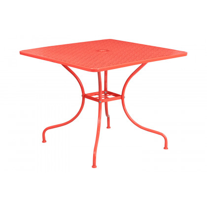 BLNK Oia Commercial Square Steel Indoor-Outdoor Patio Table Set with 4 Square Back Chairs - Coral, 35.5"W