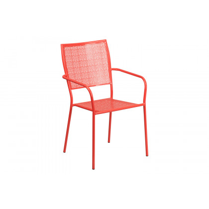 BLNK Oia Commercial Square Steel Indoor-Outdoor Patio Table Set with 4 Square Back Chairs - Coral, 35.5"W