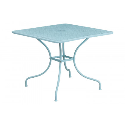BLNK Oia Commercial Square Steel Indoor-Outdoor Patio Table Set with 4 Square Back Chairs - Sky Blue, 35.5"W