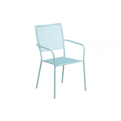 BLNK Oia Commercial Square Steel Indoor-Outdoor Patio Table Set with 4 Square Back Chairs - Sky Blue, 35.5"W