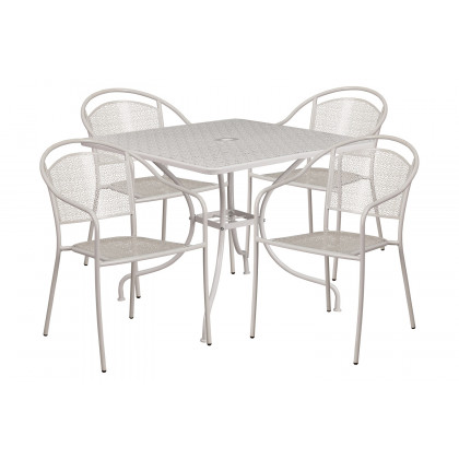 BLNK Oia Commercial Steel Indoor-Outdoor Patio Table Set with 4 Round Back Chairs - Light Gray, 35.5"W