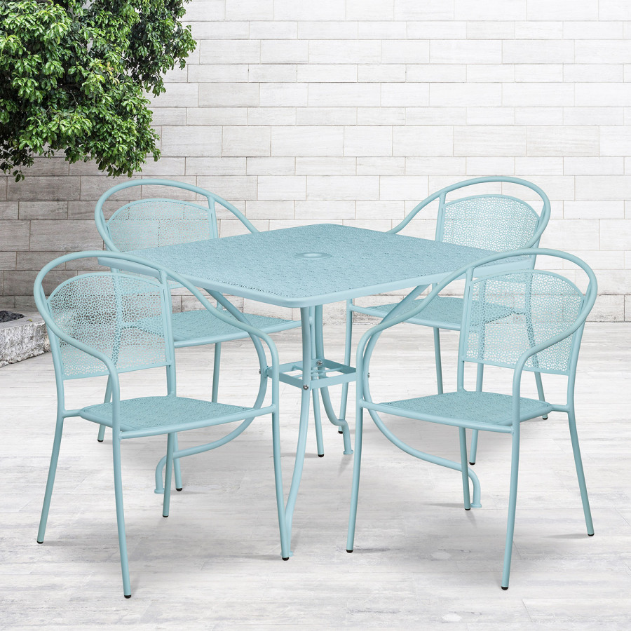 BLNK - Oia Commercial Steel Indoor-Outdoor Patio Table Set with 4 Round Back Chairs