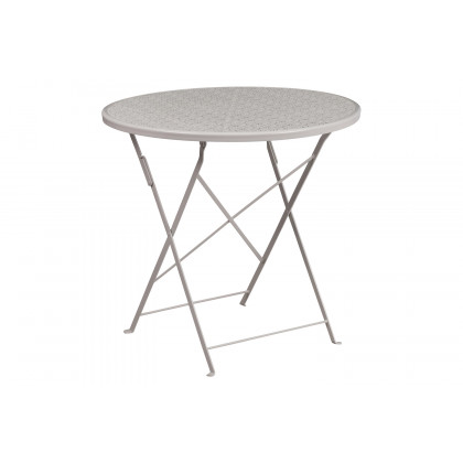 BLNK Oia Commercial Round Steel Indoor-Outdoor Folding Patio Table - Light Gray, 30"D