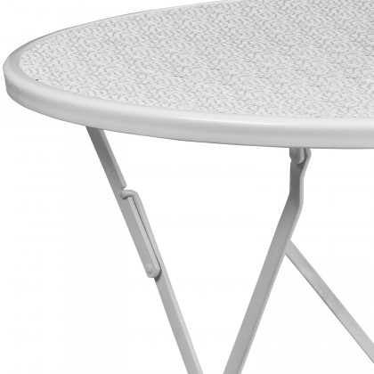BLNK Oia Commercial Round Steel Indoor-Outdoor Folding Patio Table - White, 30"D