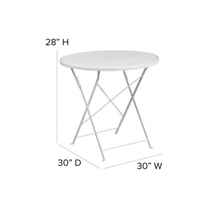 BLNK Oia Commercial Round Steel Indoor-Outdoor Folding Patio Table - White, 30"D