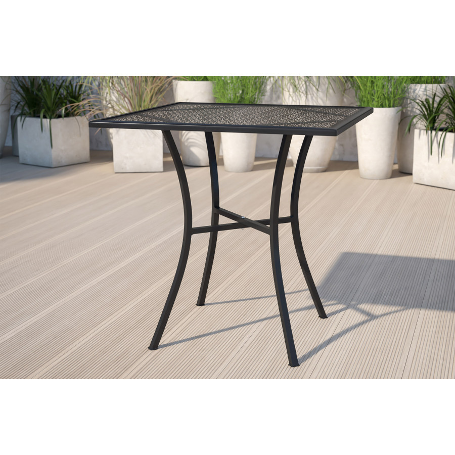 BLNK Oia Commercial Square Steel Black Indoor-Outdoor Patio Table