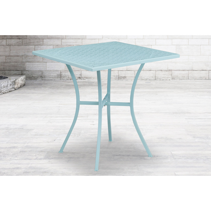 BLNK Oia Commercial Square Steel Indoor-Outdoor Patio Table - Sky Blue