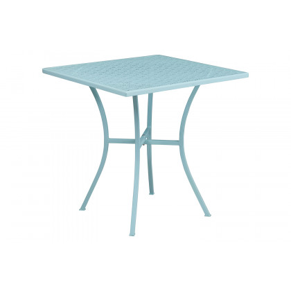 BLNK Oia Commercial Square Steel Indoor-Outdoor Patio Table - Sky Blue