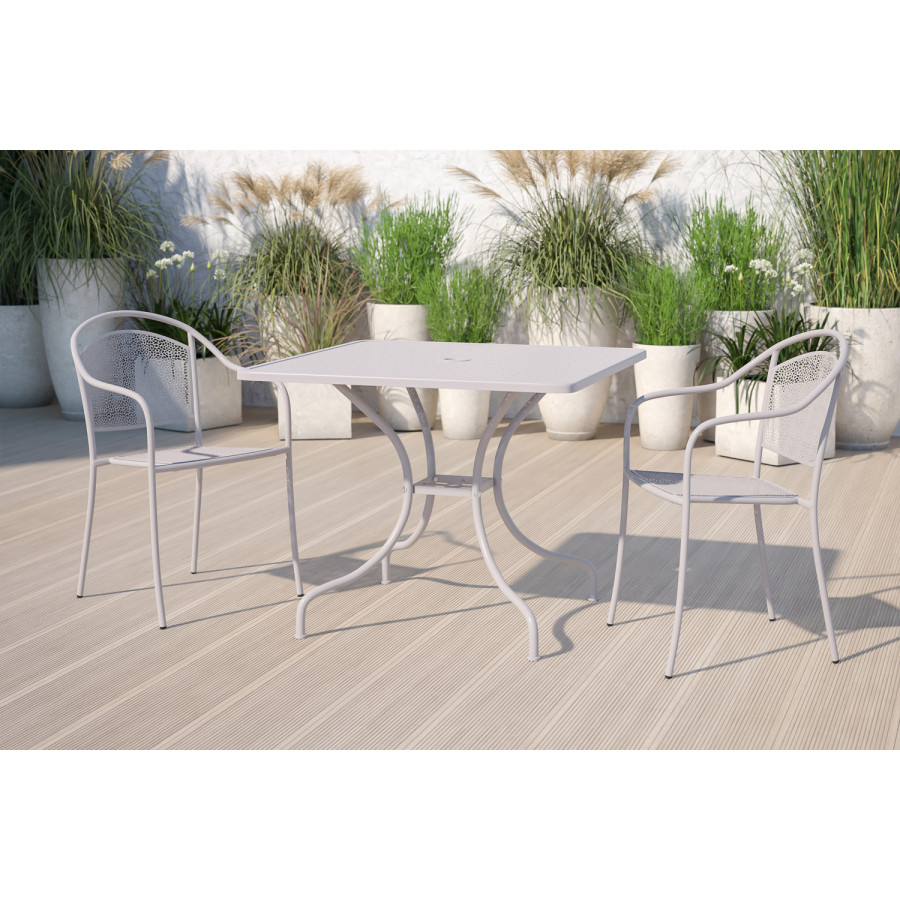 BLNK Oia Commercial Square Steel Indoor-Outdoor Patio Table with Umbrella Hole - Light Gray