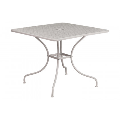 BLNK Oia Commercial Square Steel Indoor-Outdoor Patio Table with Umbrella Hole - Light Gray
