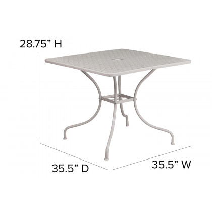 BLNK Oia Commercial Square Steel Indoor-Outdoor Patio Table with Umbrella Hole - Light Gray