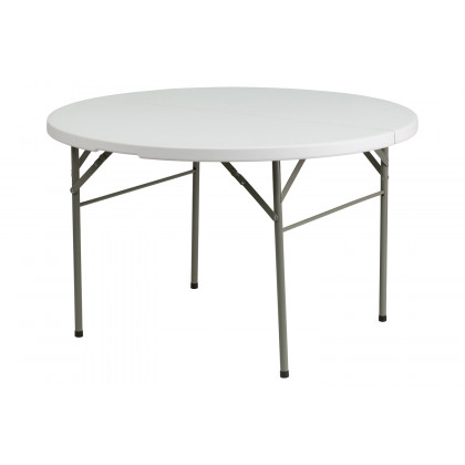 BLNK - Freeman Round Bi-Fold Granite White Plastic Banquet and Event Folding Table with Carrying Handle