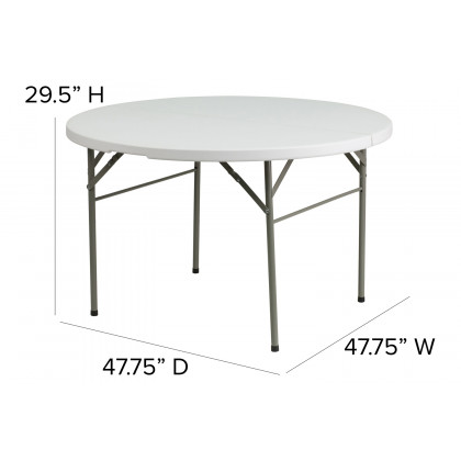 BLNK - Freeman Round Bi-Fold Granite White Plastic Banquet and Event Folding Table with Carrying Handle