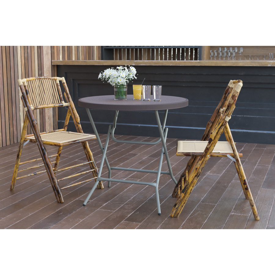 BLNK - Trellis Round Brown Rattan Plastic Folding Table