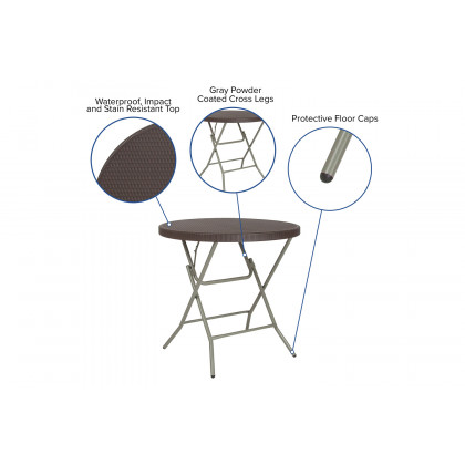 BLNK - Trellis Round Brown Rattan Plastic Folding Table