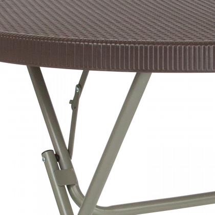 BLNK - Trellis Round Brown Rattan Plastic Folding Table