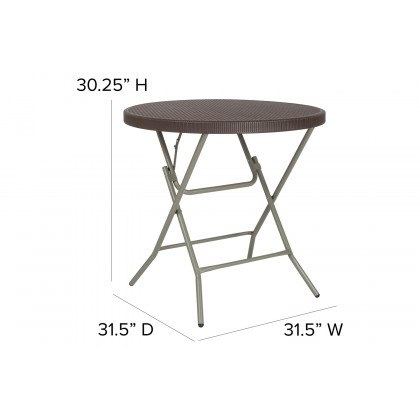 BLNK - Trellis Round Brown Rattan Plastic Folding Table