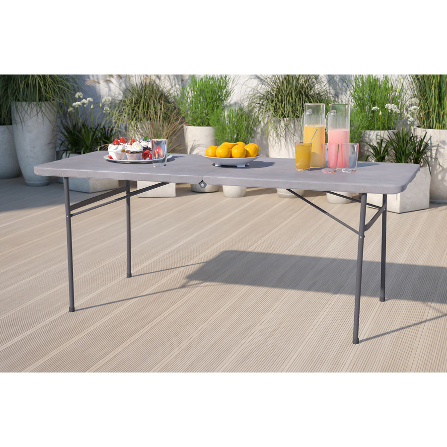 BLNK Elijah Plastic Folding Table with Carrying Handle - Dark Gray