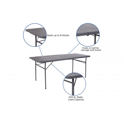 BLNK Elijah Plastic Folding Table with Carrying Handle - Dark Gray
