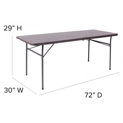 BLNK Elijah Plastic Folding Table with Carrying Handle - Brown Wood Grain