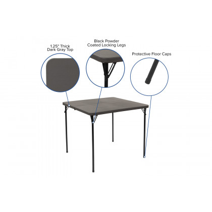 BLNK Dunham Square Plastic Folding Table with Carrying Handle - Dark Gray