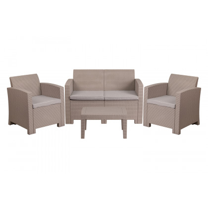 BLNK Seneca Outdoor Faux Rattan Chair, Loveseat and Table Set 4 Piece - Light Gray