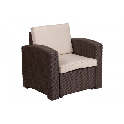BLNK Seneca Outdoor Faux Rattan Chair, Sofa and Table Set 4 Piece - Chocolate Brown