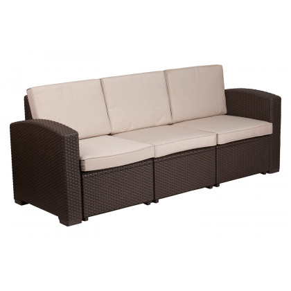 BLNK Seneca Outdoor Faux Rattan Chair, Sofa and Table Set 4 Piece - Chocolate Brown